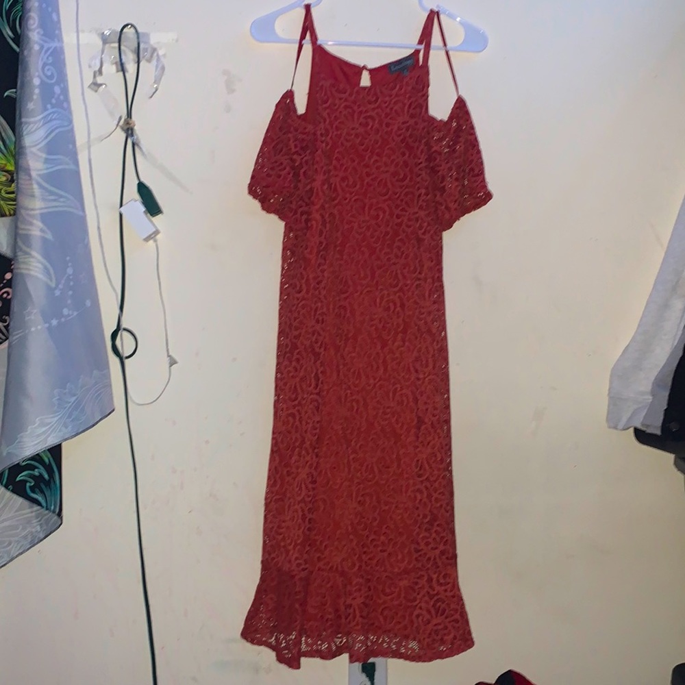 Off the shoulder floor maxi dress.